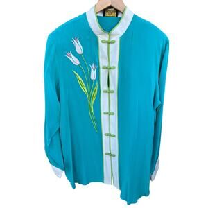 Bob Mackie Wearable Art 100% Silk Traditional Embroidered Tunic Asian Top XL NEW